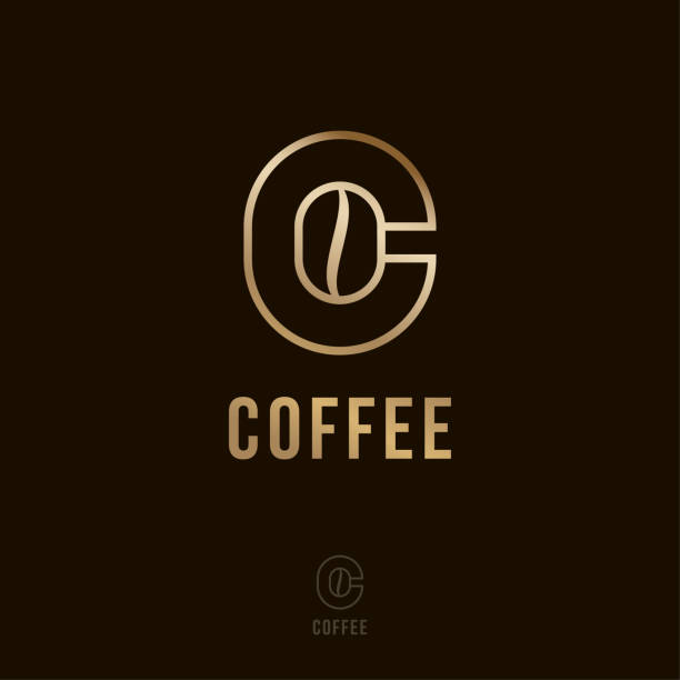 ilustraciones, imágenes clip art, dibujos animados e iconos de stock de emblema de coffee house. monograma de oro. grano de café dentro de la letra c. - coffee circle coffee bean label