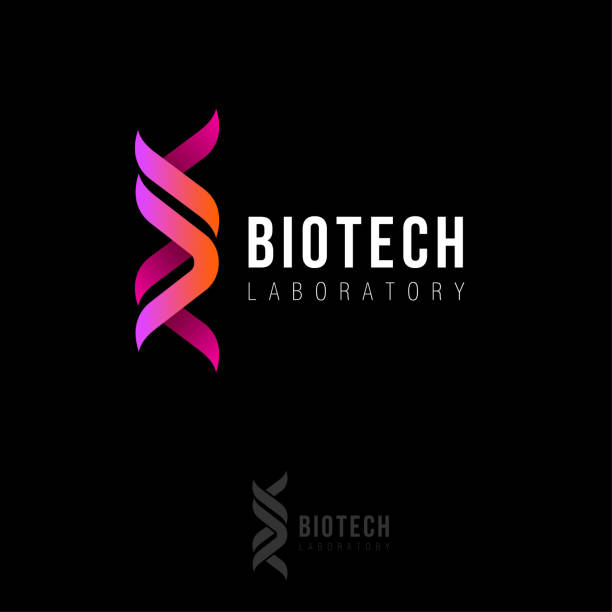 Biotech laboratory emblem. Symbol consist of a part of molecule DNA or gene. Double spiral icon. DNA laboratory icon. Emblem consist of double spiral and letters. dna spiral stock illustrations