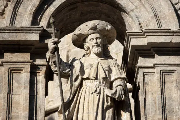 Sculpture of Santiago the Apostle. East facade of Santiago de Compostela Cathedral