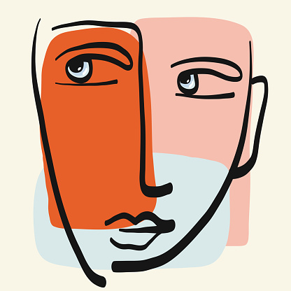 Surreal Cubism Face. Abstract Modern Face Portrait. Hand Drawn Vector Illustration. Contemporary Drawing in Modern Cubism Style.