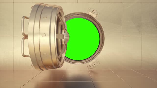 Big Round Golden Vault Door Opening to the Green Screen animation