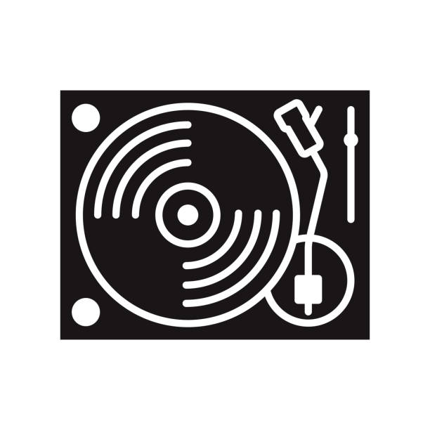 Record Player Glyph Icon A black glyph icon on a transparent background. You can place onto any coloured background (no white box behind icon). File is built in CMYK for optimal printing with a 100% black fill. dj clipart stock illustrations