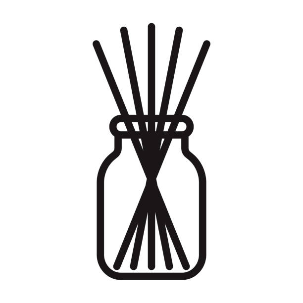Reed Diffuser Cleaning Supply Glyph Icon A black glyph icon on a transparent background. You can place onto any coloured background (no white box behind icon). File is built in CMYK for optimal printing with a 100% black fill. home fragrance stock illustrations