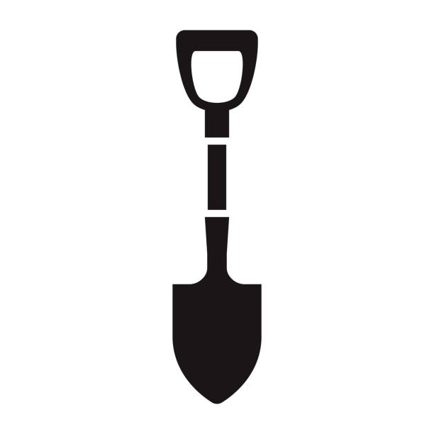 Shovel Construction Glyph Icon A black glyph icon on a transparent background. You can place onto any coloured background (no white box behind icon). File is built in CMYK for optimal printing with a 100% black fill. shovel stock illustrations