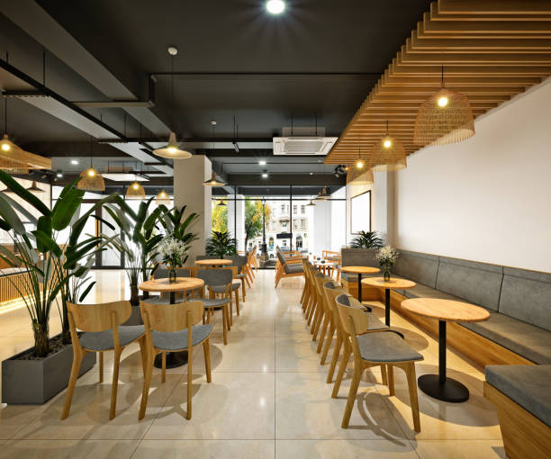 istock 3d render of cafe restaurant interior 1305163529