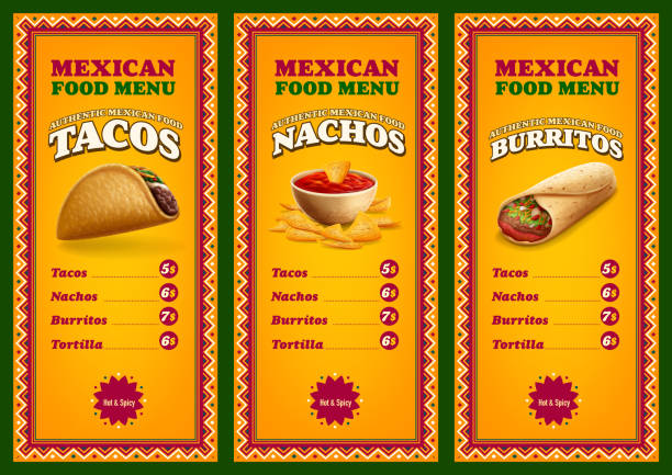 menu with Mexican food price list menu food mexican food stock illustrations
