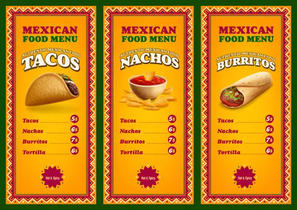 Vector illustration of menu with Mexican food price list