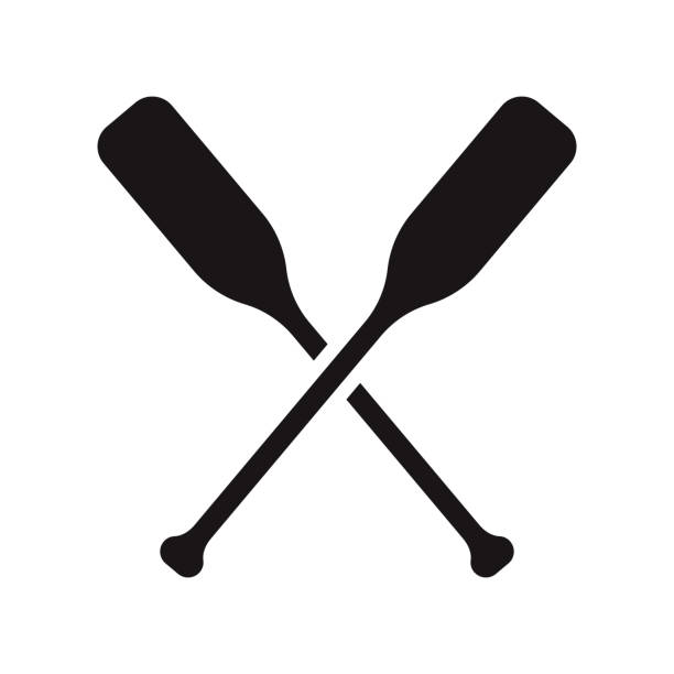Paddle Sports Glyph Icon A black glyph icon on a transparent background. You can place onto any coloured background (no white box behind icon). File is built in CMYK for optimal printing with a 100% black fill. oar stock illustrations
