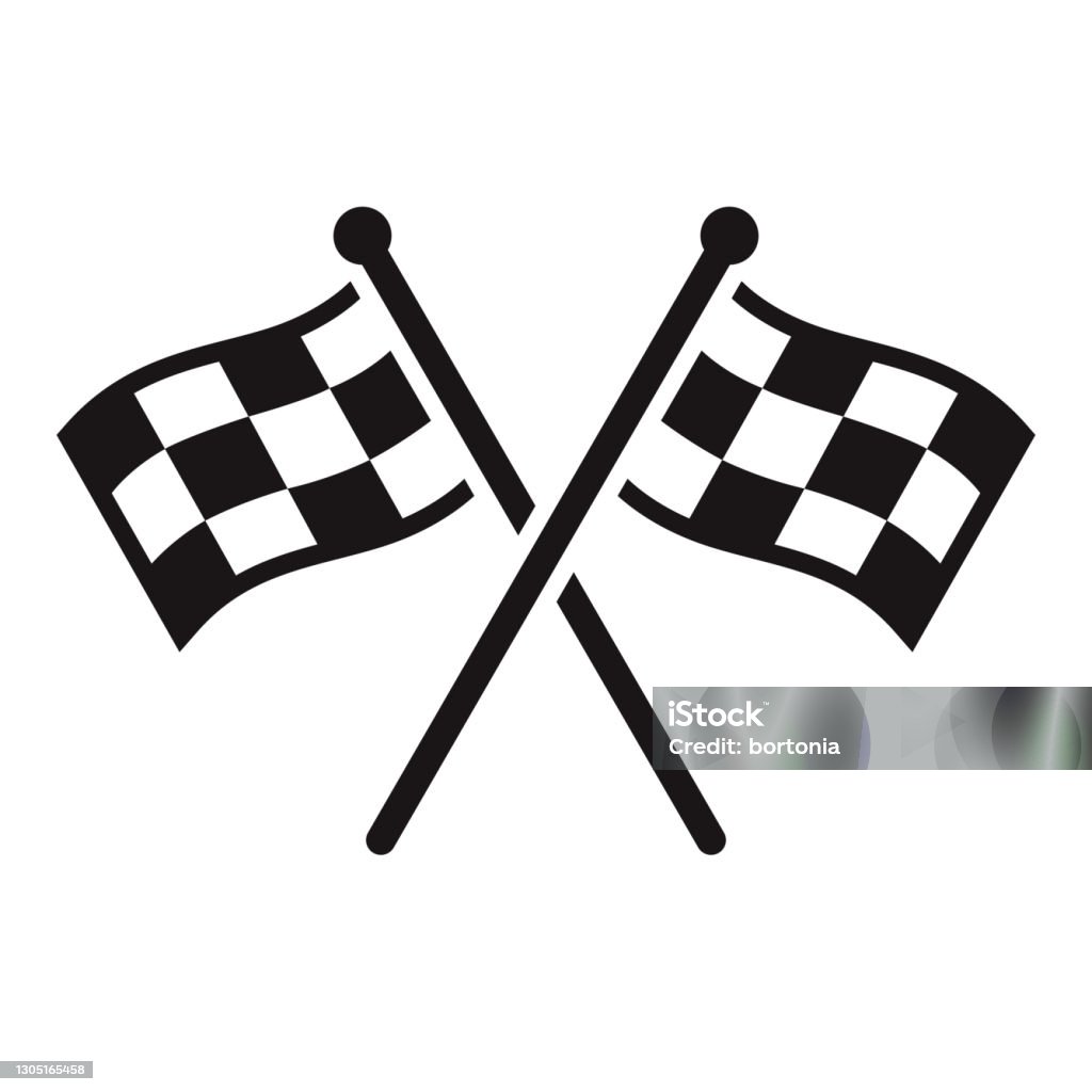 Racing Sports Glyph Icon A black glyph icon on a transparent background. You can place onto any coloured background (no white box behind icon). File is built in CMYK for optimal printing with a 100% black fill. Checkered Flag stock vector