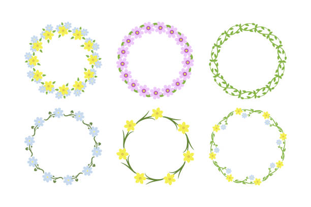 ilustrações de stock, clip art, desenhos animados e ícones de set of spring floral frames in the shape of a circle - coroa de flores