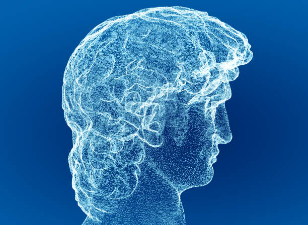 istock Head statue in profile, side view of a face, hologram. Face scan. Dot stylization 1305174153