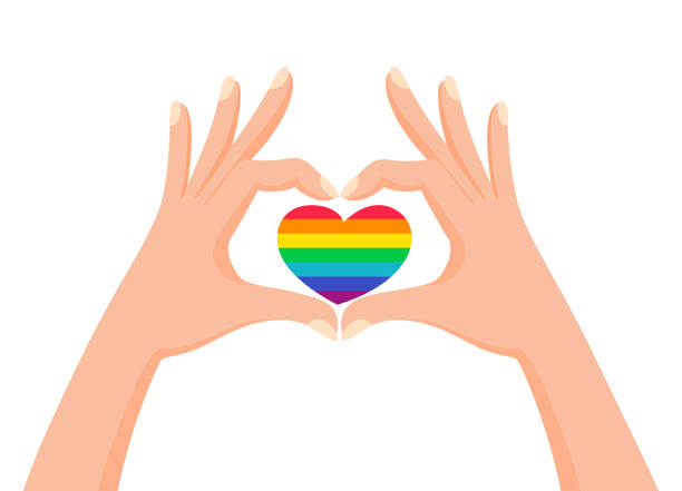 Hands make heart signwith LGBT rainbow color. Love is love. Pride concept. Vector illustration Vector illustration isolated on whitebackground german lesbian stock illustrations