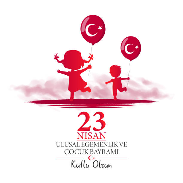 Vector illustration. Translation: April 23 National Sovereignty and children's day poster, Card design. Turkish; 23 Nisan ulusal egemenlik ve cocuk bayrami. Translation: April 23 National Sovereignty and children's day. number 23 stock illustrations