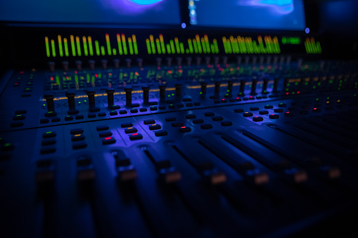 Close up view of digital sound mixer