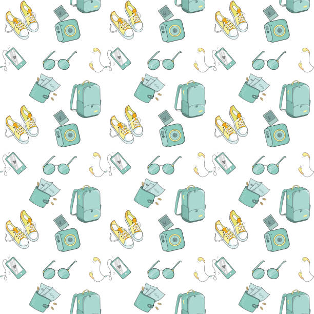 istock Seamless pattern of tourist theme in doodle style. Design, layout, print, label. 1305186015