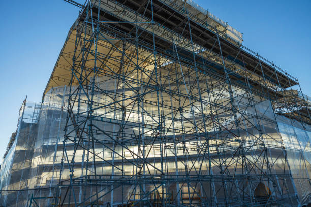 istock Close up view building under construction on blue sky background. Industry concept. Sweden. 1305188622