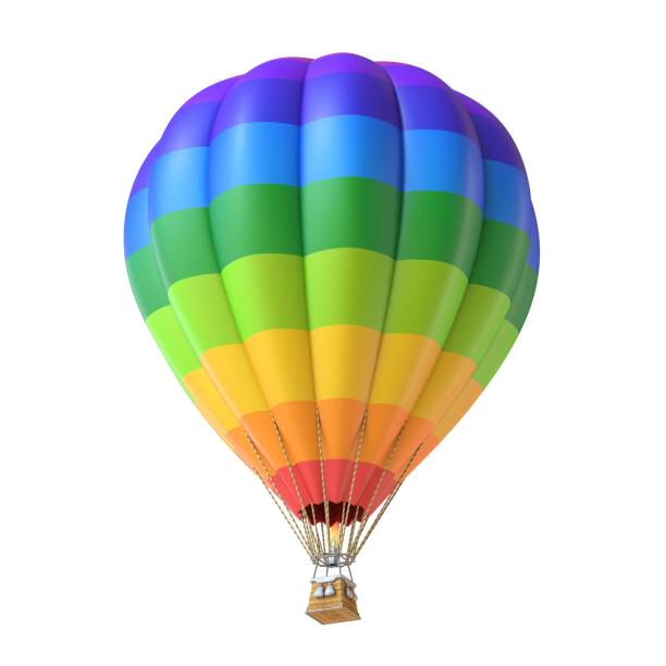 globo aerostático color arco iris 3d - heat mid air flying float fotografías e imágenes de stock