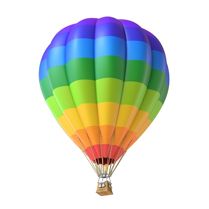 Rainbow colored hot air balloon 3D rendering illustration isolated on white background