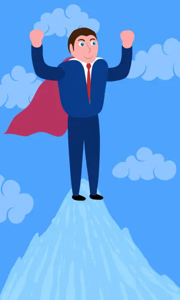 Vector illustration of winning businessman with superman cape