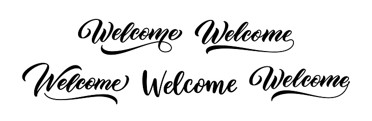 Welcome sign set. Hand lettering. Modern calligraphic text. Word Welcome with underline. Vector handwritten text design.