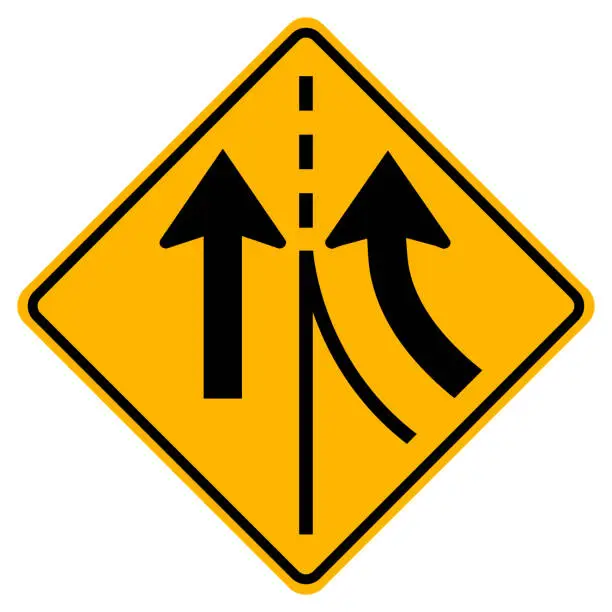 Vector illustration of Warning traffic sign merging Right lane