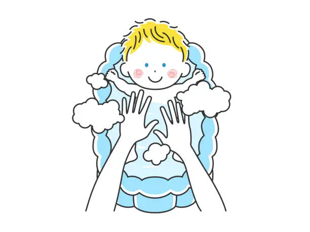 Vector illustration of Illustration of a baby bathing.