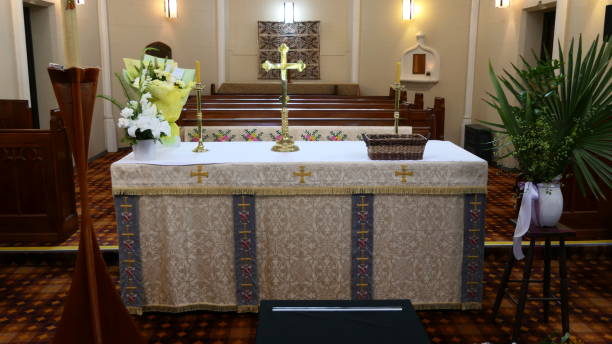 istock Catholic chapel and altar for worshippers 1305215335