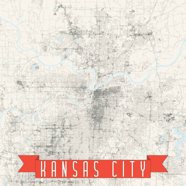 ilustraciones, imágenes clip art, dibujos animados e iconos de stock de mapa vectorial de kansas city, missouri usa - kansas map design state