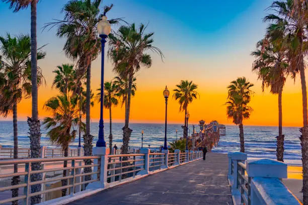 Oceanside is a coastal city in California. It's known for palm-dotted Harbor Beach and nearby Oceanside Harbor, with its marina and shops. To the south, the long Oceanside Pier juts into the Pacific Ocean