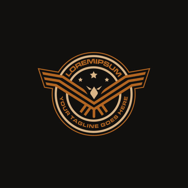 검은 배경에 씰 배지 엠블럼 공군 독수리 아이콘 벡터 템플릿 - air force insignia military armed forces stock illustrations