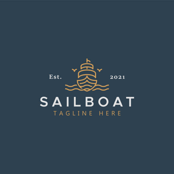 bildbanksillustrationer, clip art samt tecknat material och ikoner med sailboat marine company varumärke logotyp mall - on a yacht