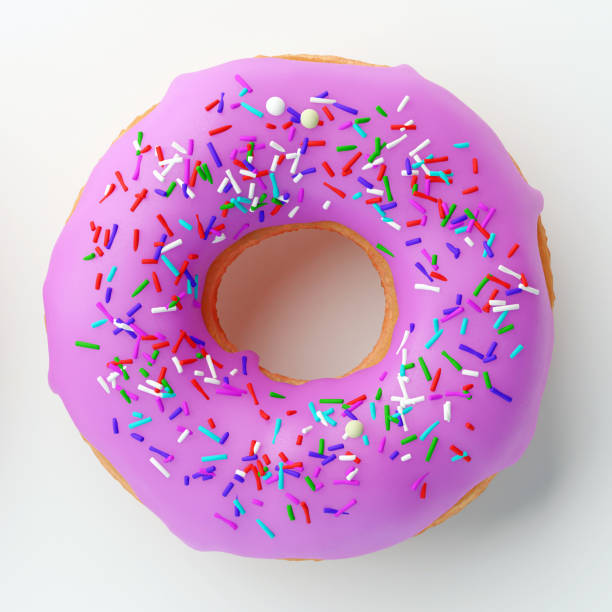 istock Beautiful donut with pink icing on white background. Sweet background. 1305230143