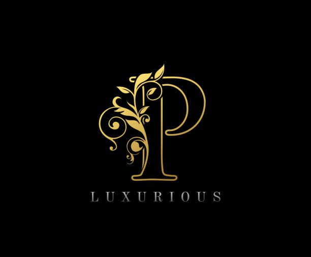 ikona logo golden luxury p, kwiatowy design. - letter p text calligraphy old fashioned stock illustrations