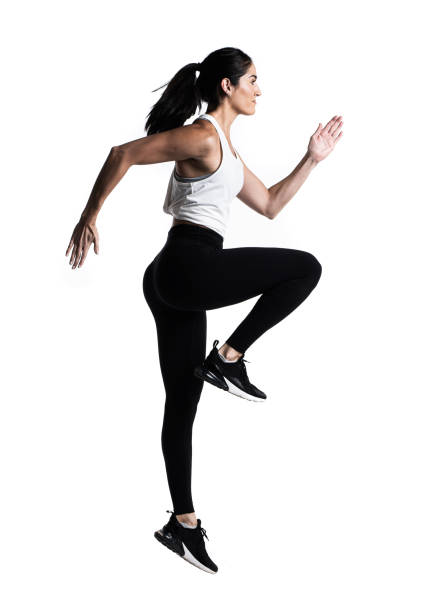 istock Female on sprinting mode on white background 1305235513