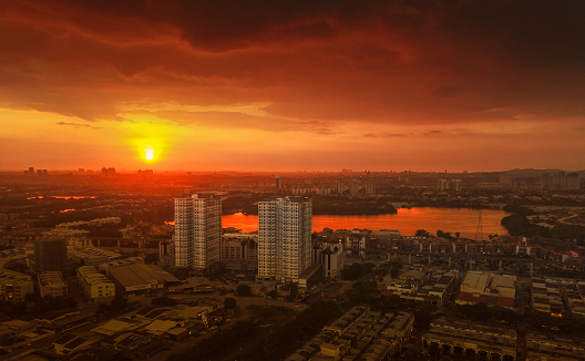 The sunset sky scene in a cityscape town ,Bangkok ,Thailand