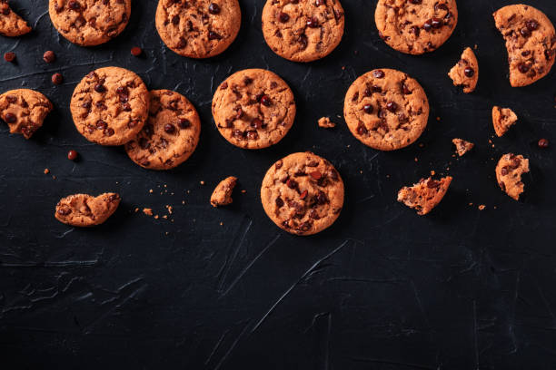 istock Chocolate chip cookies, overhead flat lay shot with copy space 1305243170