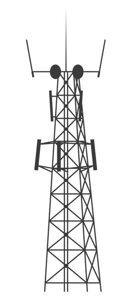 передача сотовой башни. башня мобильной и радиосвязи с антеннами для беспроводных соединений. иллюстрация вектора контура изолирована на � - satellite view illustrations stock illustrations