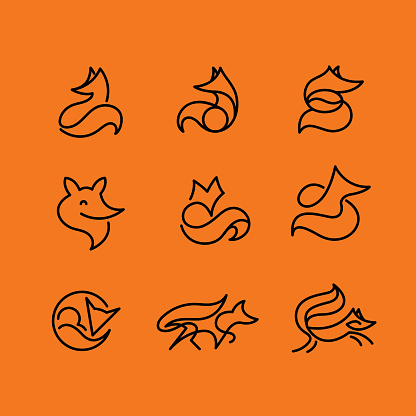 Set of 9 fox icons, illustrations