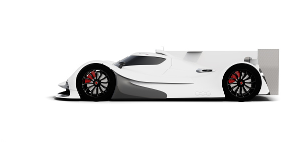 fast generic sports car for motorsports, lemans prototype isolated on white background. Car of my own design, legal to use.Photorealistic render.