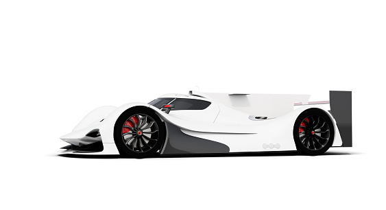 fast generic sports car for motorsports, lemans prototype isolated on white background. Car of my own design, legal to use.Photorealistic render.