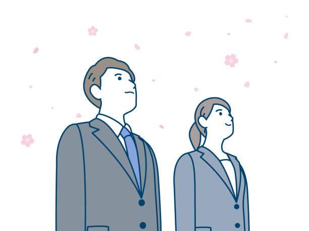 бизнес-персона и иллюстрация сакуры - looking up illustrations stock illustrations