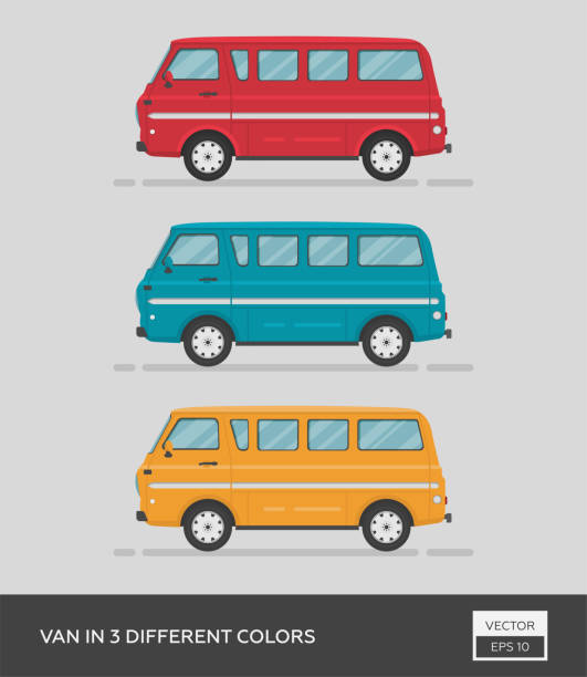 pojazd miejski. van w 3 różnych kolorach. - truck trucking car van stock illustrations
