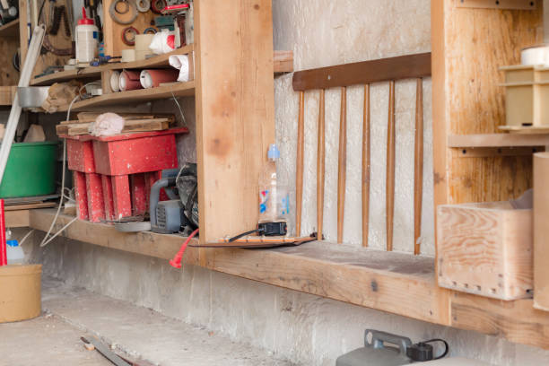 istock Various carpenter's tools and supplies in a garage. 1305248157