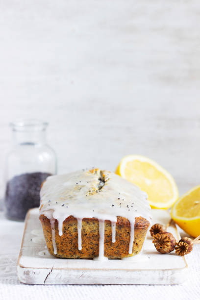 Homemade poppy seed cake and cup of coffee.