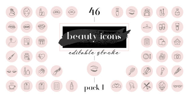 ilustraciones, imágenes clip art, dibujos animados e iconos de stock de resalte los fondos de las cubiertas. conjunto de iconos de belleza. - red lipstick