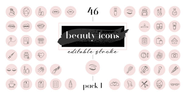 Highlight covers backgrounds. Set of beauty icons. Highlight covers backgrounds. Set of beauty icons. Pack 1. Editable stroke. It is well suited for bloggers, cosmetics ad design and for hairdressers, stylists, spa, beauty salons or cosmetologists. eye icons editable stock illustrations