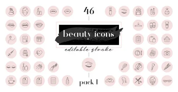 Vector illustration of Highlight covers backgrounds. Set of beauty icons.