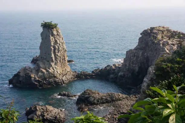 Korean Nature: Seascape and park with volcanic terrain
