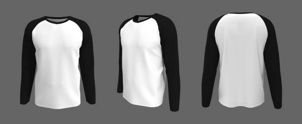 istock men's long-sleeve raglan t-shirt mockup in front, side and back views 1305253950