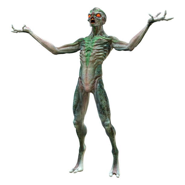 istock 3D illustration green alien on white 1305268059